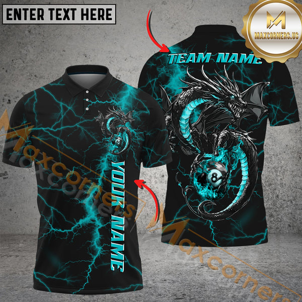 Maxcorners Billiards Dragon 8-Ball Lightning Multicolor Personalized Name, Team Name 3D Shirt