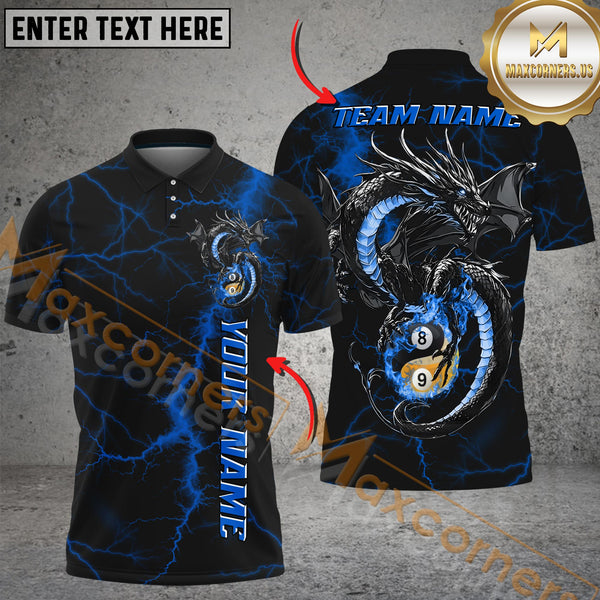 Maxcorners Billiards Dragon Yin And Yang 8 & 9-Ball Lightning Multicolor Personalized Name, Team Name 3D Shirt