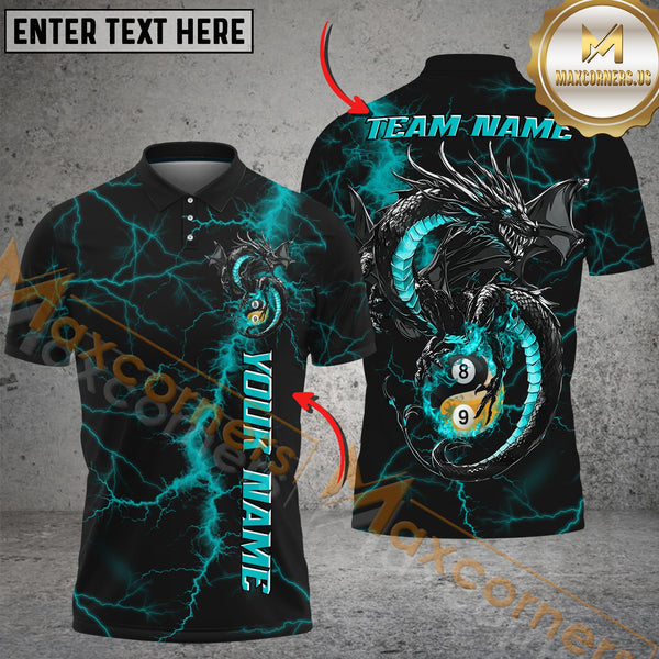 Maxcorners Billiards Dragon Yin And Yang 8 & 9-Ball Lightning Multicolor Personalized Name, Team Name 3D Shirt