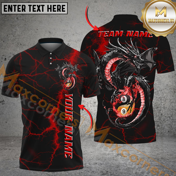Maxcorners Billiards Dragon Yin And Yang 8 & 9-Ball Lightning Multicolor Personalized Name, Team Name 3D Shirt