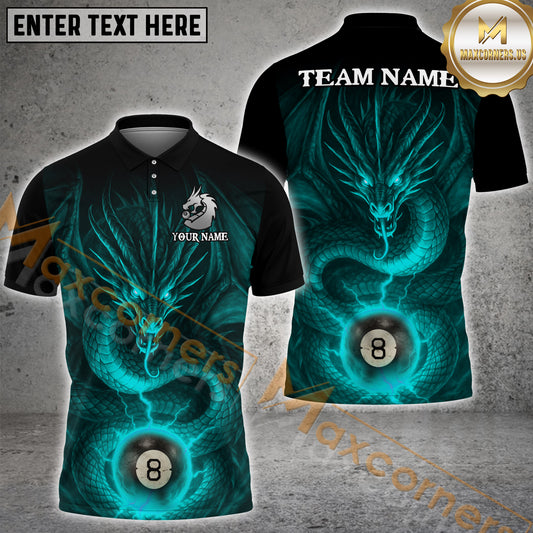 Maxcorners Billiard Crimson Dragon with 8-Ball Multicolor Personalized Name, Team Name 3D Shirt
