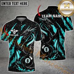 Maxcorners Billiard Golden Fury Dragon with 8-Ball Multicolor Personalized Name, Team Name 3D Shirt