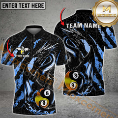 Maxcorners Billiard Golden Fury Dragon with Yin And Yang Multicolor Personalized Name, Team Name 3D Shirt