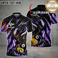 Maxcorners Billiard Golden Fury Dragon with Yin And Yang Multicolor Personalized Name, Team Name 3D Shirt