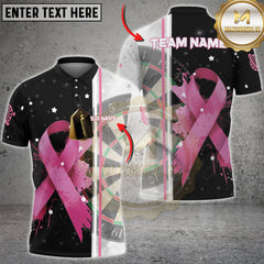 Maxcorners Pink Ribbon Breast Cancer Darts Jersey Customized Name, Team Name 3D Polo Shirt