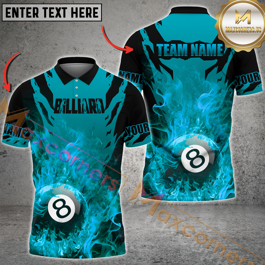 Maxcorners Ball 8 Flame Billiard Jersey Multicolor Options Personalized Name, Team Name 3D Polo Shirt (4 Colors)