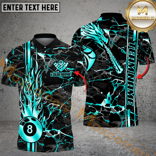 Maxcorners Billiards 8-Ball Flame Golden Multicolor Personalized Name, Team Name 3D Shirt