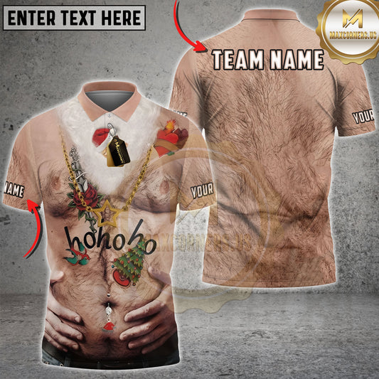 Maxcorners Christmas Funny Hairy Chest Santa Hohoho Personalized Name 3D Unisex Shirt