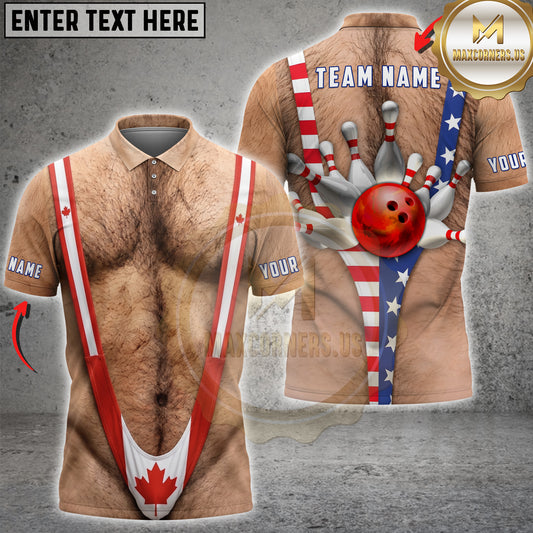 Maxcorners Bowling American Flag Mankini Strike Personalized Name 3D Unisex Shirt
