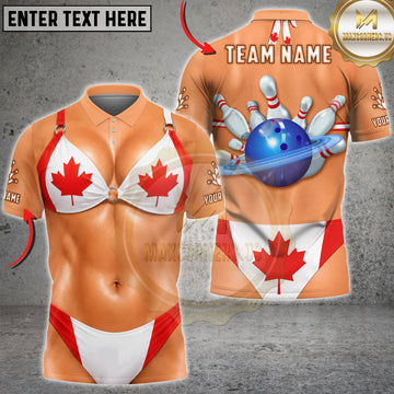 Maxcorners Bowling Canadian Flag Bowling Ball and Pins Bikini Personalized Name 3D Unisex Shirt