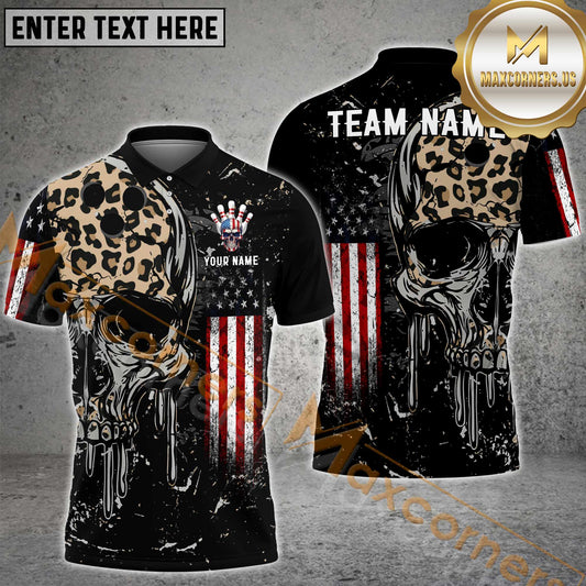 Maxcorners Darts Patriotic Skull Leopard American Flag Personalized Name 3D Unisex Shirt