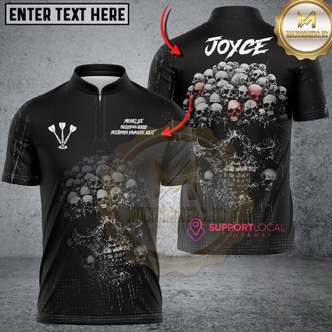 Maxcorners Personalized Skull Black Custom Darts Shirt Polo & 1/4 Zip For Men, Dart Team Shirts LM233 For Kerry