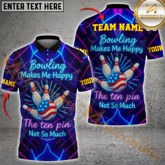 Maxcorners Bowling Makes Me Happy – Neon Edition Personalized Name 3D Unisex Shirt