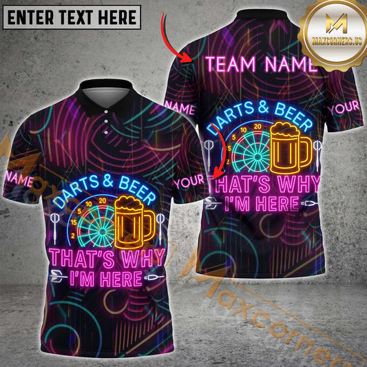 Maxcorners Darts & Beer That’s Why I’m Here Neon Style Personalized Name 3D Unisex Shirt