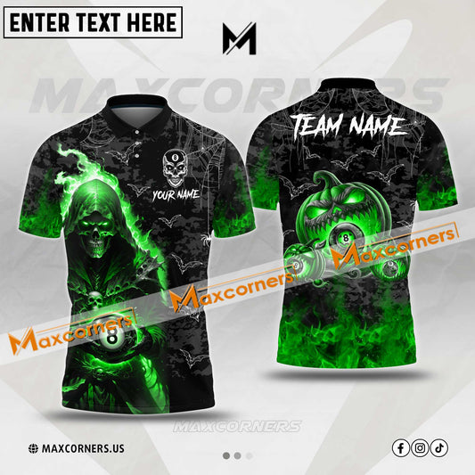 Maxcorners Billiards 8 Ball Skull Halloween Multicolor Options Personalized Name, Team Name 3D Polo Shirt (6 Colors)