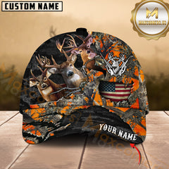 Maxcorners Personalized American Flag Forest Camo Deer Hunting 3D Cap, Perfect Gift for Hunter