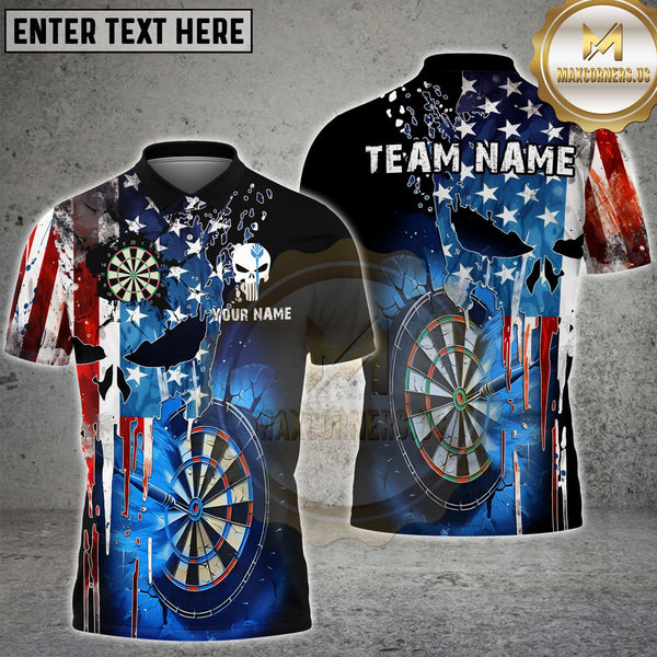 Maxcorners Darts American Flag Punisher Multicolor Customized Name, Team Name 3D Shirts