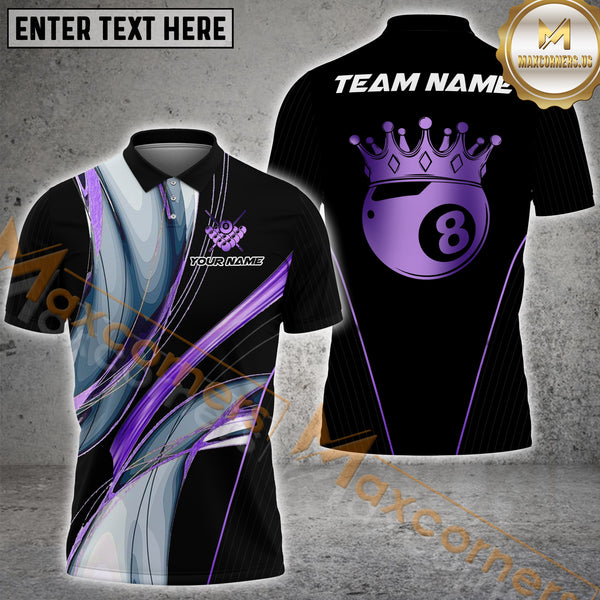 Maxcorners Billiards Crown 8-Ball Multicolor Personalized Name, Team Name 3D Shirt