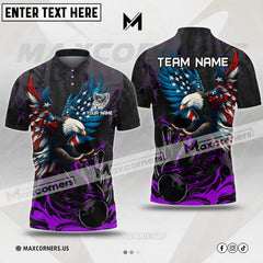Maxcorners Bowling Almighty American Eagle US Flag Multicolor Customized Name 3D Polo Shirt (4 Colors)