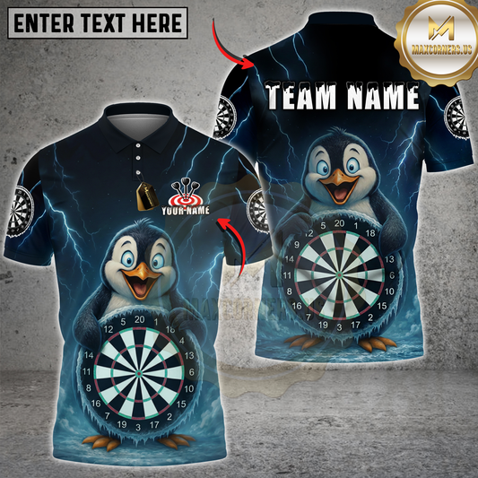 Maxcorners Custom Funny Penguin Icy Dartboard Dart Polo Shirt For Men Outfits Dart Jerseys LM0210