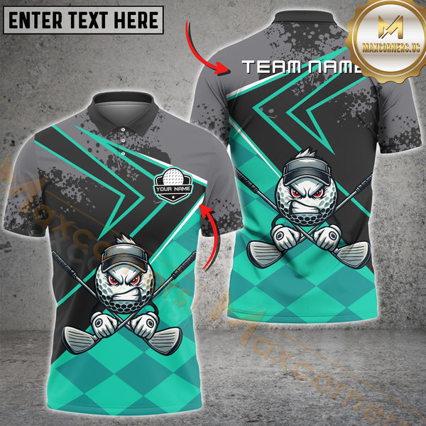 Maxcorners Golf Funny Angry Ball Multicolor Personalized Name, Team Name 3D Shirt