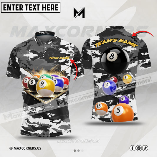 Maxcorners Billiard Camo Multicolor Team Jersey Personalized Name, Team Name 3D Polo Shirt (4 Colors)