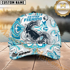 Maxcorners Personalized Catfish Fishing Hat with Custom Name, Artistic Blue Water Pattern Cap, Unique Gift for Freshwater Anglers & Outdoor Fishermen