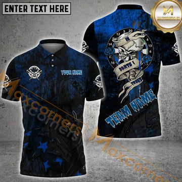 Maxcorners Darts Skull Flame MutilColor Option Customized Name, Team Name 3D Polo Shirt