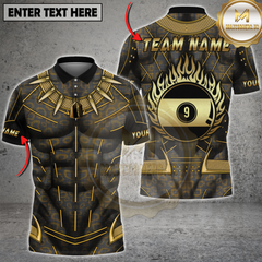 Maxcorners Billiards Black Gold Muscle Armor Flaming 9 Ball Personalized Name, Team Name 3D Shirt
