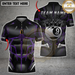Maxcorners Billiards Purple Muscle King Crown 9 Ball Personalized Name, Team Name 3D Shirt