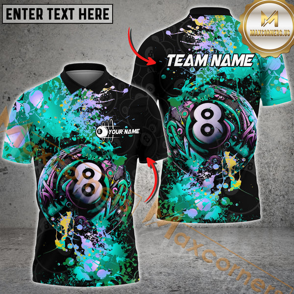 Maxcorners Billiard 8-Ball Pool Graffiti Splash Multicolor Options Personalized Name, Team Name 3D Shirt