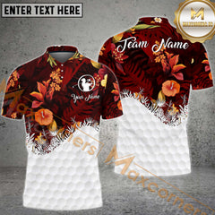 Maxcorners Golfs Tropical Plants And Flowers Pattern Multicolor Customized Name, Team Name 3D Polo Shirt