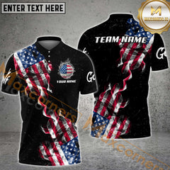 Maxcorners Golfs Grunge US Flag Customized Name, Team Name 3D Polo Shirt