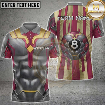 Maxcorners Billiards Mecha Armor Red Gold 8-Ball Personalized Name 3D Unisex Shirt