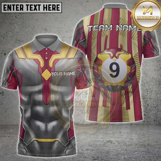 Maxcorners Billiards Mecha Armor Red Gold 9-Ball Personalized Name 3D Unisex Shirt
