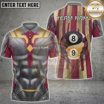 Maxcorners Billiards Mecha Armor Red Gold Yin Yang 8-9 Ball Personalized Name 3D Unisex Shirt