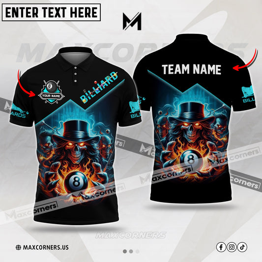 Maxcorners Billiards Hands Of Skull Flame Multicolor Options Personalized Name, Team Name 3D Shirt (4 Colors)