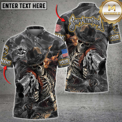 Maxcorners Billiard Skull Ball 8 Flame Multicolor Options Personalized Name, Team Name 3D Polo Shirt For Arnold