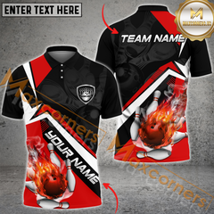 Maxcorners Look With Flaming Strike Bowling Jerseys Multicolor Option Customized Name, Team Name 3D Polo Shirt
