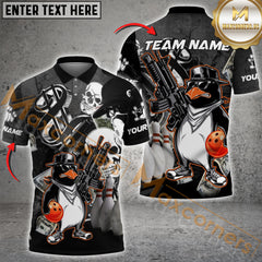 Maxcorners Bowling Jersey With Penguin and Skull Design Multicolor Option Customized Name, Team Name 3D Polo Shirt