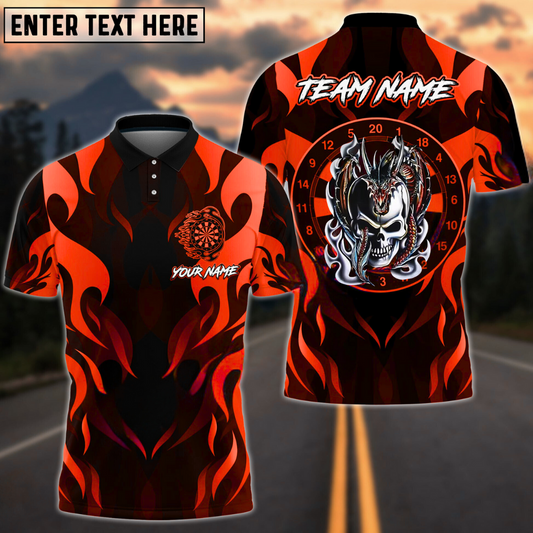 Maxcorners Darts Flame Dragon Skull Multicolor Option Customized Name, Team Name 3D Shirt (4 Colors)