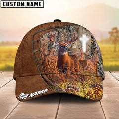 Maxcorners Deer Hunting Cross Leather Pattern Multicolor Option Personalized 3D Cap