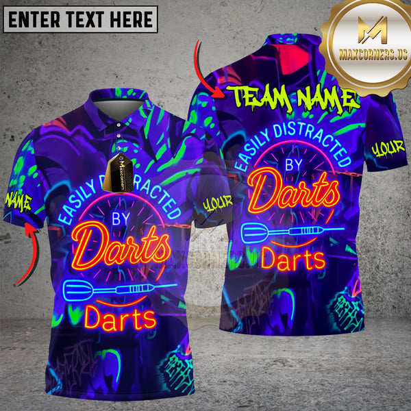 Maxcorners Darts Easily Distracted By Neon Style Personalized Name 3D Unisex Shirt