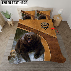 Maxcorners Custom Name Hunting Bear Leather Pattern Bedding Set 3D All Over Printed (2 Colors)