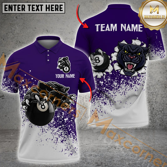 Maxcorners Ball 8 Black Panther Billiard Jersey Multicolor Options Personalized Name, Team Name 3D Polo Shirt (4 Colors)