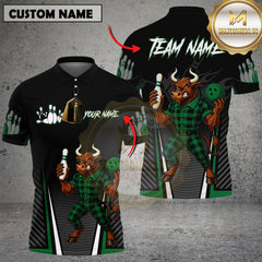 Maxcorners Bowling Bull Plaid Multicolor Customized Name, Team Name 3D Shirts