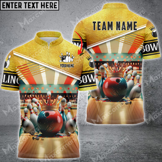 Maxcorners Bowling & Pins Paint Crown Pro Sport Jersey Multicolor Option Customized Name, Team Name 3D Polo Shirt (4 Colors)