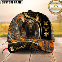 Maxcorners Golden Hunting Orange Camouflage Personalized Name 3D Cap (Deer/Moose/Boar/Turkey/Duck)