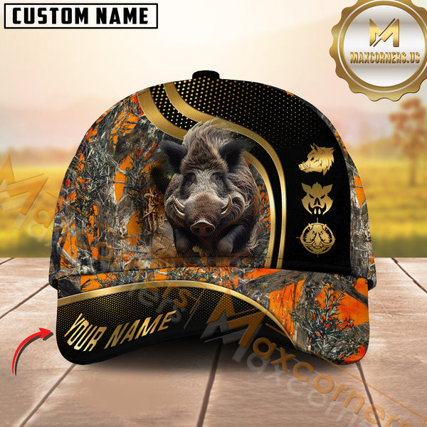 Maxcorners Golden Hunting Orange Camouflage Personalized Name 3D Cap (Multioption)