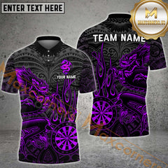Maxcorners Darts Dragon Flame MutilColor Option Customized Name, Team Name 3D Polo Shirt